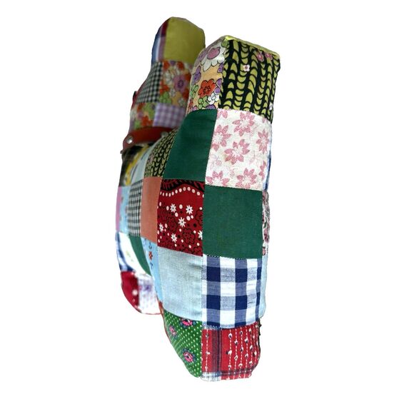 Vintage 1950s Handmade Patchwork Quilt Scottie Dog w Collar Pillow 14X14 Stuffie - Picture 8 of 10